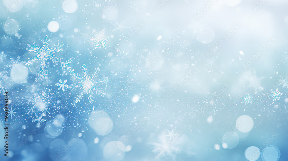 Abstract snow background. Snowflakes and falling snow on blue bokeh background Abstract snow background. Snowflakes and falling snow on blue bokeh background