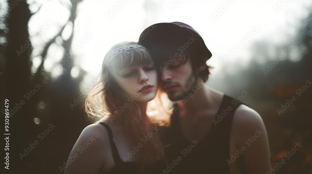 A close-up of a couple sharing an intimate moment with soft, moody cinematic A close-up of a couple sharing an intimate moment with soft, moody cinematic
