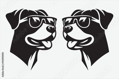 Dog head wearing sunglass silhouette vector design,Dog head icon,Dog head illustration isolated.