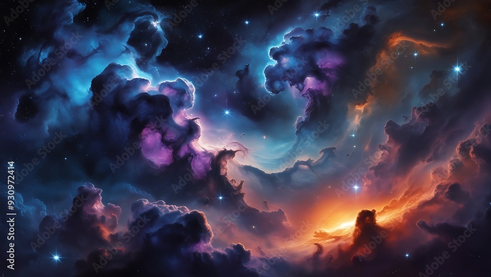 Fototapeta premium Design a breathtaking celestial dreamscape, showcasing a vast nebula with swirling