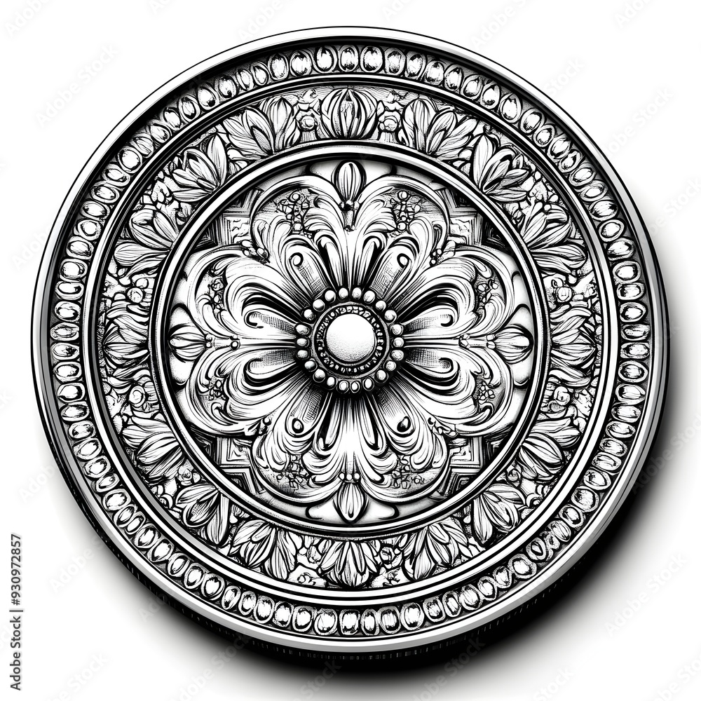 Detailed Doodle of a Decorative Mandala-Inspired Dollar Coin with Intricate Patterns Detailed Doodle of a Decorative Mandala-Inspired Dollar Coin with Intricate Patterns