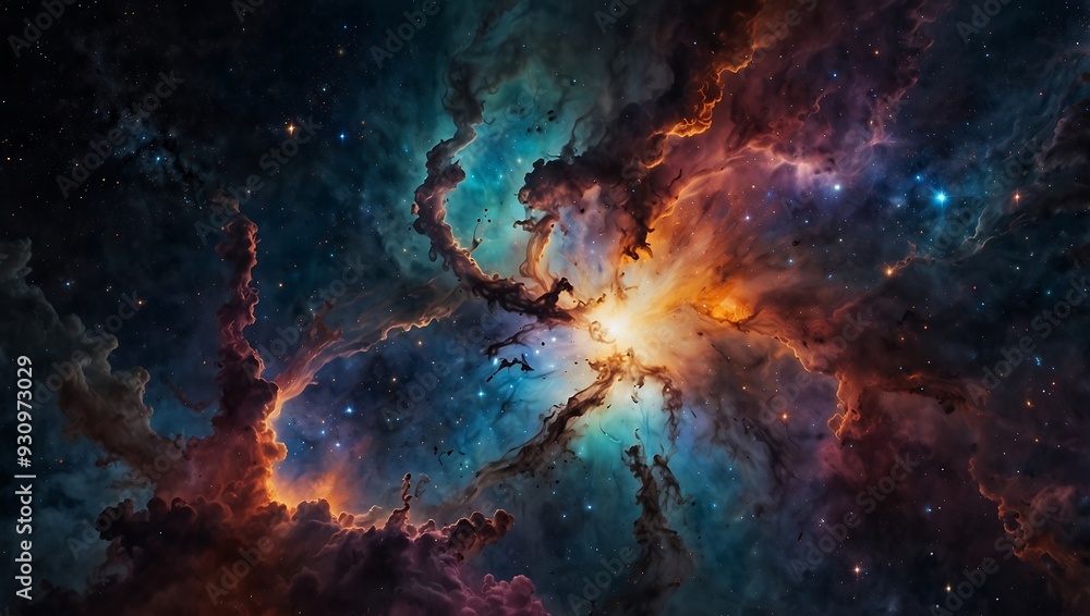 Fototapeta premium Design a breathtaking celestial dreamscape, showcasing a vast nebula with swirling