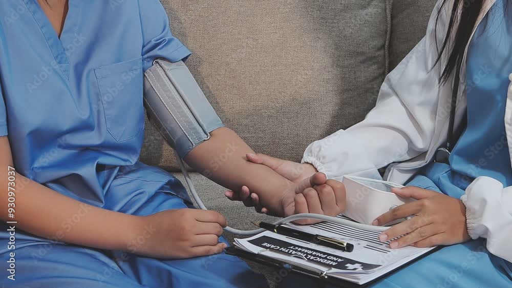 Beautiful Female Doctor In Consultation With Female Patient In Hospital. A female doctor held a hand to encourage the patient. Beautiful Female Doctor In Consultation With Female Patient In Hospital. A female doctor held a hand to encourage the patient.