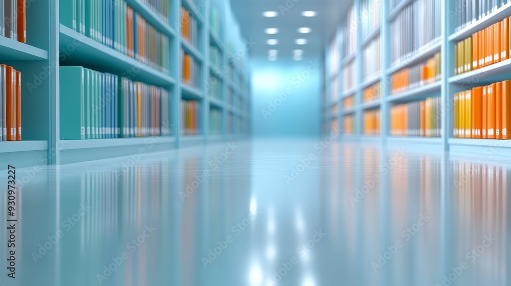 Blurred Perspective View of Modern Library Aisle Blurred Perspective View of Modern Library Aisle