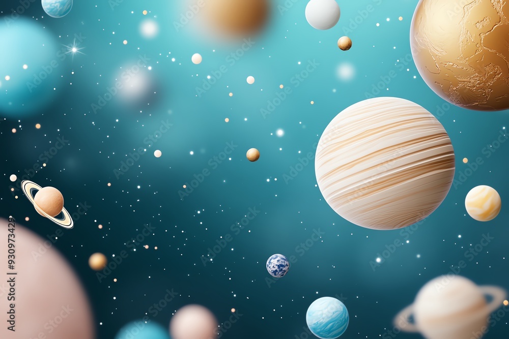 Naklejka premium A stunning view of various planets in outer space, showcasing vibrant colors against a cosmic background filled with stars.