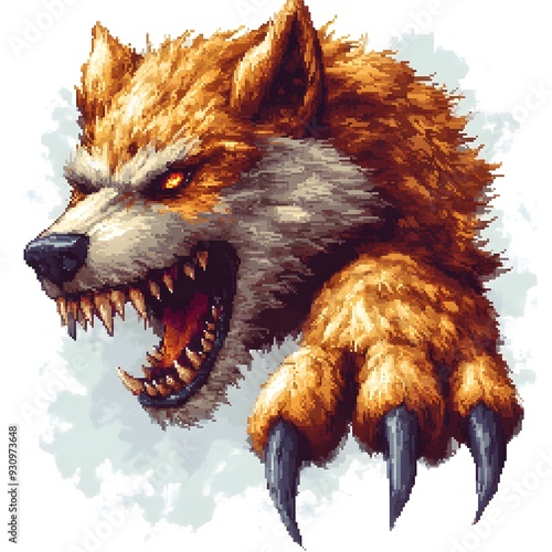 Fearsome Werewolf Paw with Razor-Sharp Claws in Pixel Art Style photo