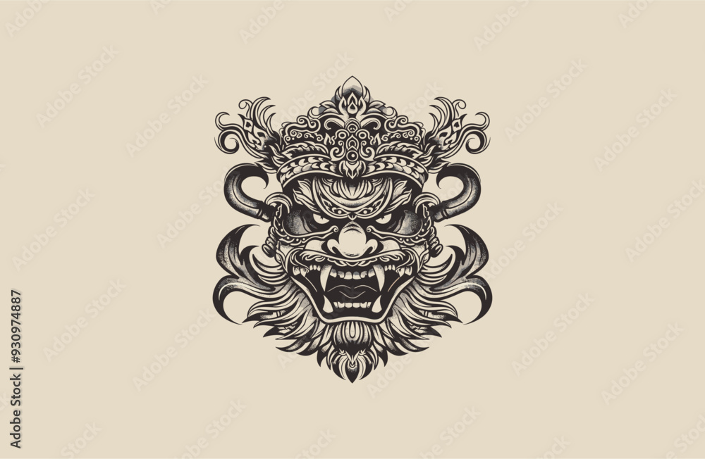 Fototapeta premium Balinese mask logo vector icon illustration.