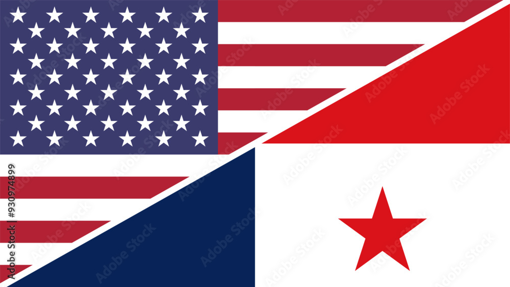 Panama and United States flags combined in a split design vector, symbolizing international relations, global unity, and cultural exchange Panama and United States flags combined in a split design vector, symbolizing international relations, global unity, and cultural exchange