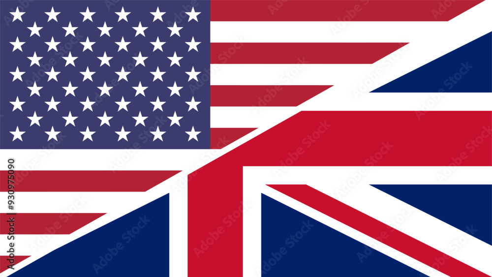 United Kingdom and United States flags combined in a split design vector, symbolizing international relations, global unity, and cultural exchange United Kingdom and United States flags combined in a split design vector, symbolizing international relations, global unity, and cultural exchange