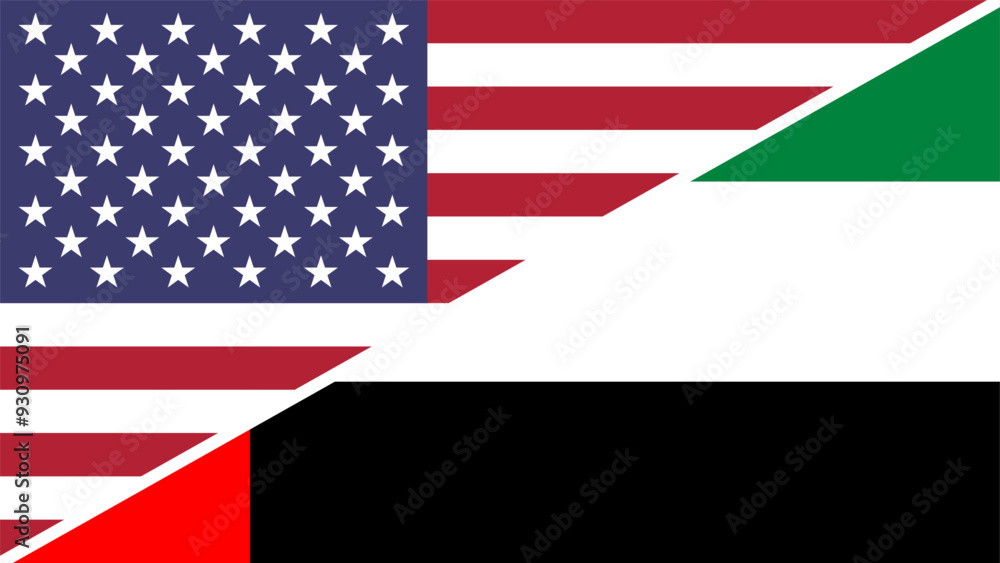 Fototapeta premium United Arab Emirates and United States flags combined in a split design vector, symbolizing international relations, global unity, and cultural exchange
