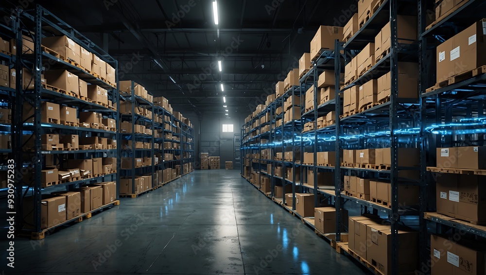 Design a high-tech industrial warehouse with an emphasis on automation and digitalization Design a high-tech industrial warehouse with an emphasis on automation and digitalization