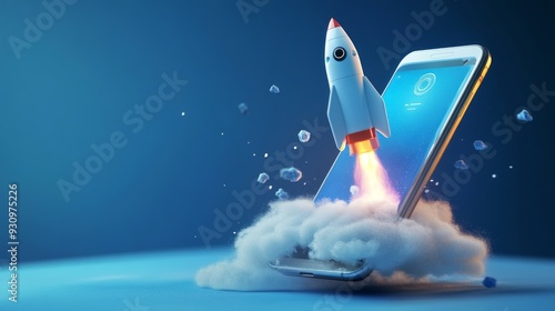 Mobile Phone Rocket Launch Illustration