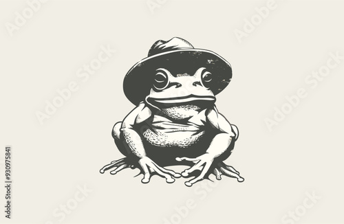 Frog wearing a hat logo vector icon illustration.