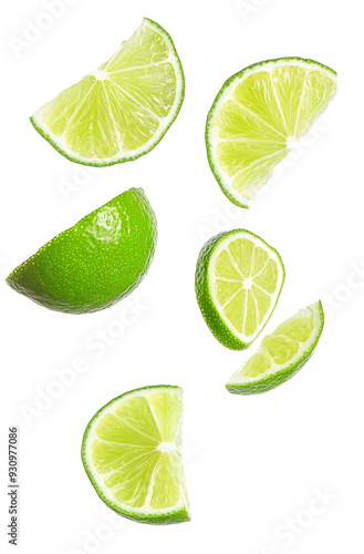 Collage of falling limes on white background © SnapSale Studio