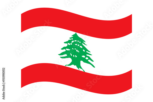Wavy flag of Lebanon, isolated on transparent background. Flag of the Republic of Lebanon. Vector illustration