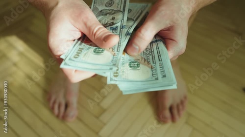 Barefoot Affluence: An Intimate Look at Counting Dollar Bills amid Lavish Comfort