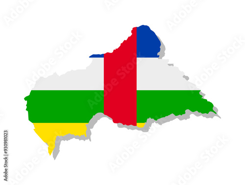 Central African Republic - Flag inscribed in the contour of the country. Vector illustration.