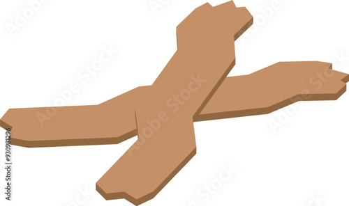 Two pieces of wood forming an x shape are isolated on white background