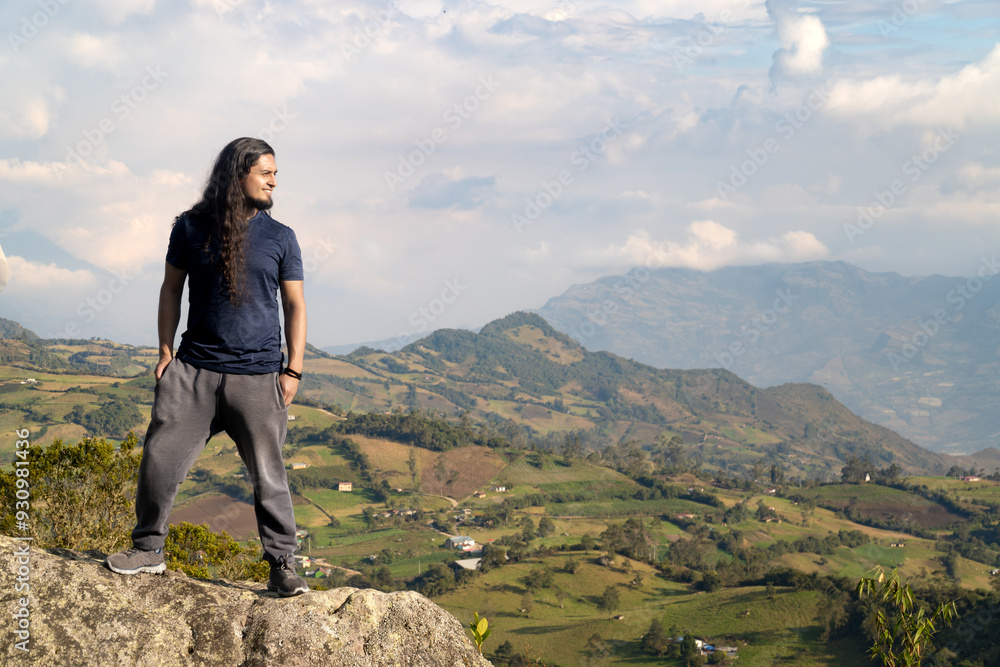 latin traveling man admiring the natural landscape latin traveling man admiring the natural landscape