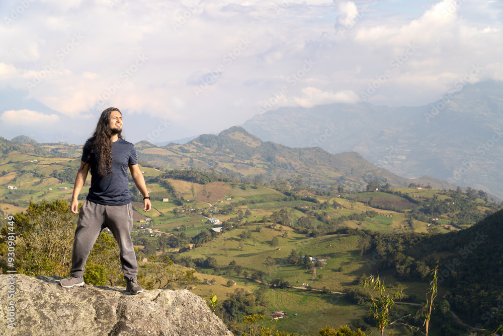 latin traveling man admiring the natural landscape latin traveling man admiring the natural landscape