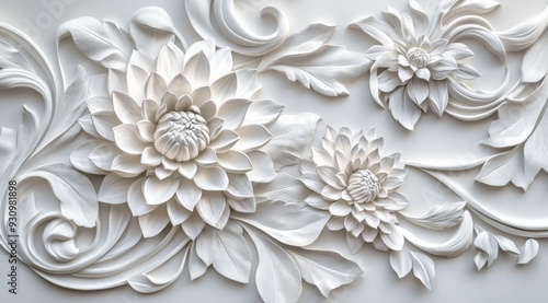 This beautifully crafted 3D model of vintage flowers and delicate leaves is ideal for elegant wallpaper designs, adding a touch of fantasy and sophistication to any rooms ambiance