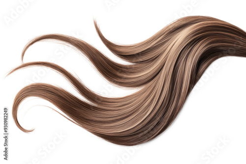 Brown hair isolated on white background. Long wavy ponytail