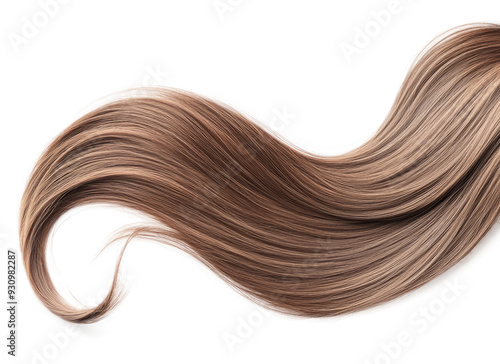 Brown hair isolated on white background. Long wavy ponytail