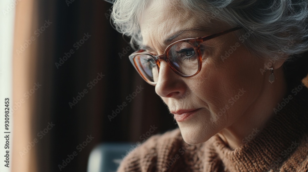 Contemplative Senior Woman in Glasses Contemplative Senior Woman in Glasses
