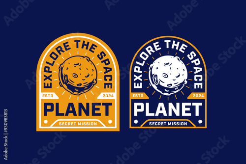 comet, meteor, moon and planet space vintage badge logo vector collection design for astronaut, adventure and scientist