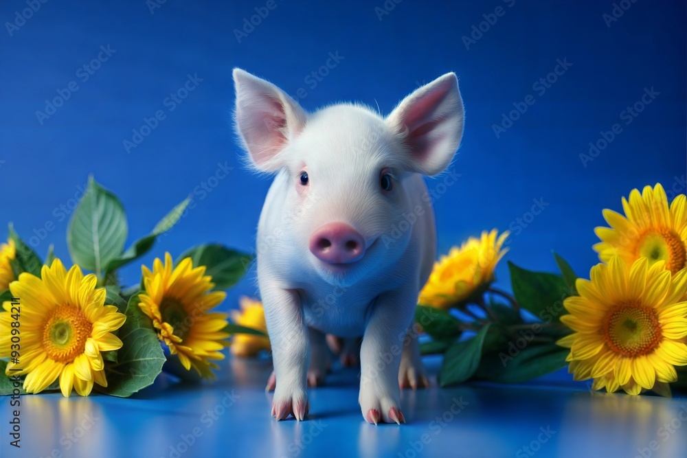 custom made wallpaper toronto digitalA small pig is standing in front of a bunch of yellow flowers