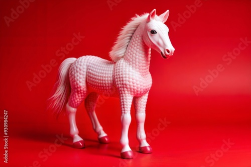 Majestic Toy Horse on Vibrant Red Background   Whimsical and Stylish Design