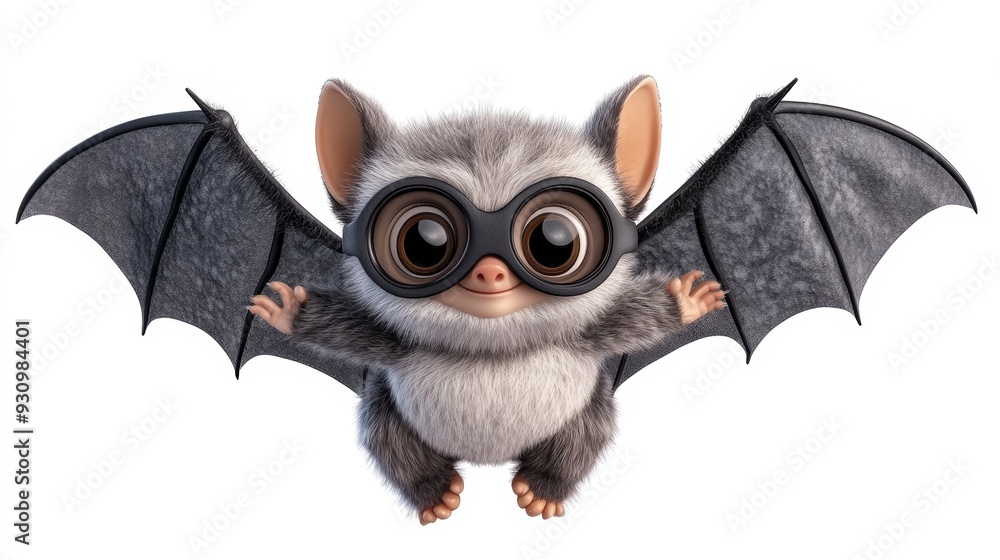 Fototapeta premium A cute cartoon bat character with large eyes and wings, perfect for children's stories and playful designs.