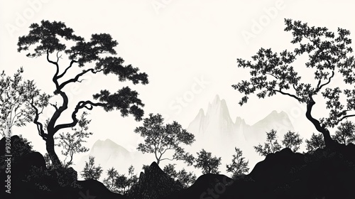 Tranquility in Monochrome. Nature inspired black and white wallpaper