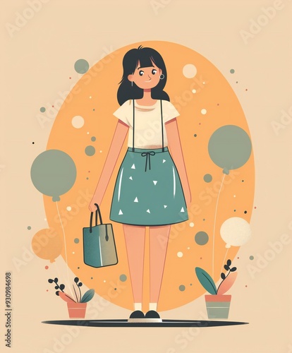 girl with a hand bag. simple vector illustration