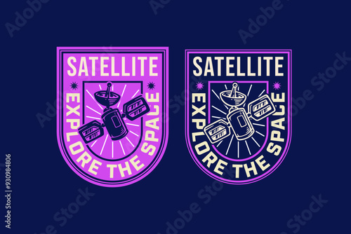 satellite or sputnik station orbit space galaxy retro badge logo vector collection design for astronaut, adventure, technology, scientist