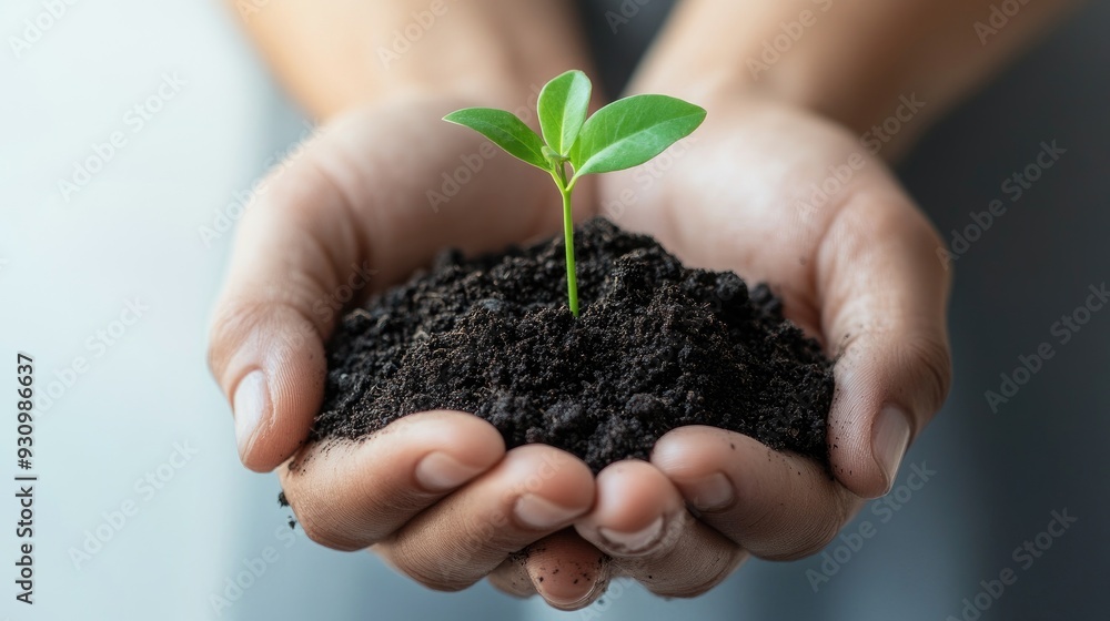 Sustainable Growth in Business: Hand with Plant Sprouting from Soil