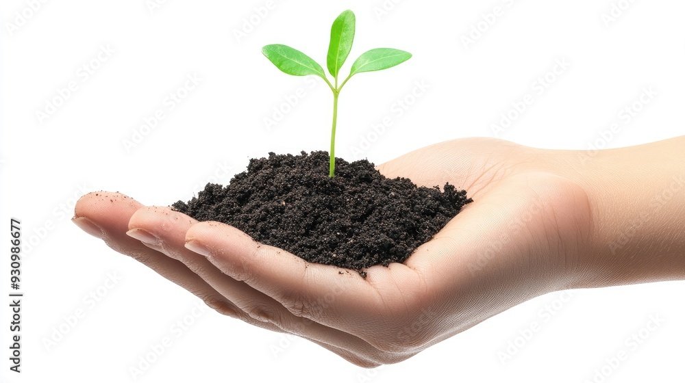 Business Growth and Sustainability: Hand Holding a Small Sprouting Plant Business Growth and Sustainability: Hand Holding a Small Sprouting Plant