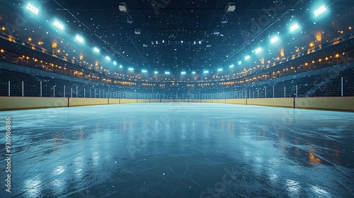 Empty Ice Hockey Arena with Dramatic Lighting
