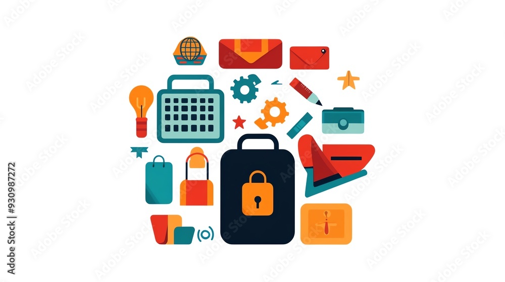 A digital wallet with travelrelated icons, showcasing its use in international transactions, Wallet travel icons, Global travel finance A digital wallet with travelrelated icons, showcasing its use in international transactions, Wallet travel icons, Global travel finance