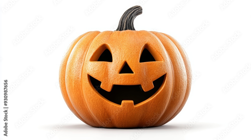 Fototapeta premium A cheerful Halloween pumpkin with a carved smile, perfect for autumn festivities and seasonal decorations.