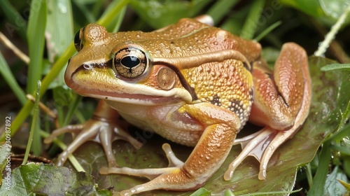 Frogs croak in wetlands and leap with powerful hind legs, playing essential roles in ecosystems. photo