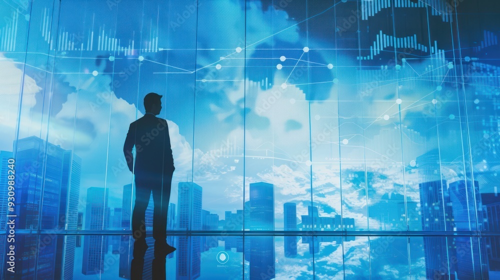 Businessman Looking at Global Market Businessman Looking at Global Market