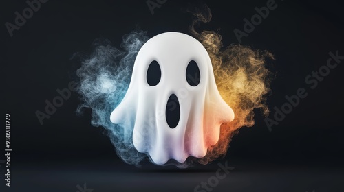 A playful ghost figure surrounded by colorful smoke, perfect for Halloween or spooky themes. Ideal for fun and creative designs. photo