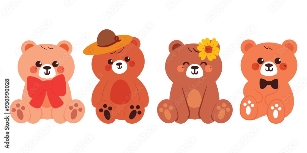 hand drawing cartoon bear sticker set. cute animal drawing, doodle set hand drawing cartoon bear sticker set. cute animal drawing, doodle set