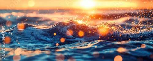 A stunning sunset reflects on the ocean waves, creating a serene and tranquil atmosphere filled with shimmering light.