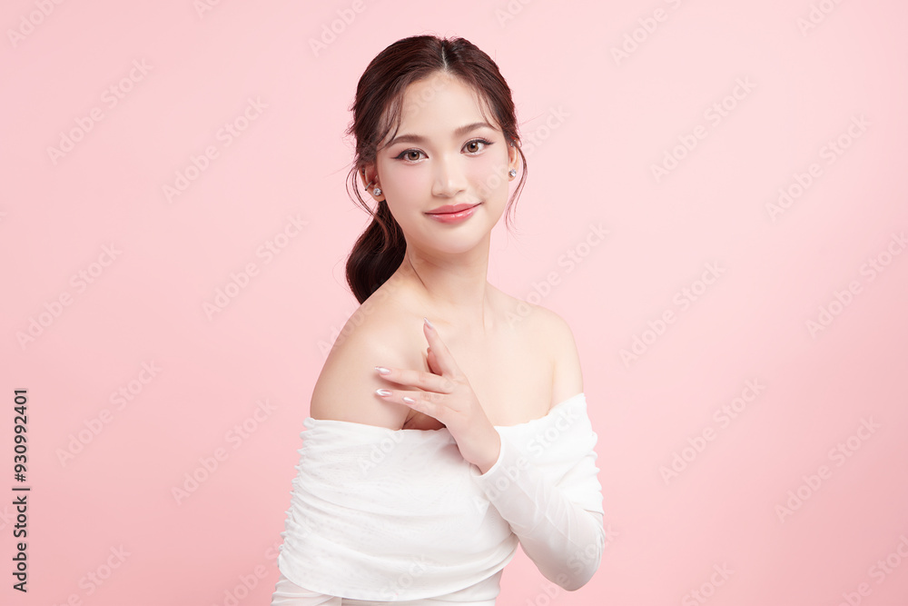 Beautiful young asian woman with clean fresh skin on pink background, Face care, Facial treatment, Cosmetology, beauty and spa, Asian women portrait. Beautiful young asian woman with clean fresh skin on pink background, Face care, Facial treatment, Cosmetology, beauty and spa, Asian women portrait.