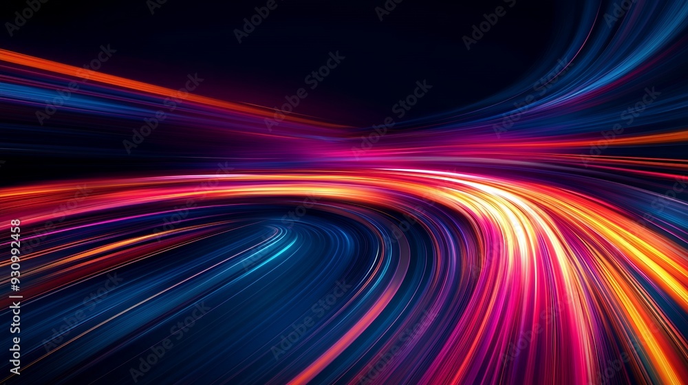 Abstract motion blur background with vibrant streaks of red, orange, yellow, and blue light on a black background. Abstract motion blur background with vibrant streaks of red, orange, yellow, and blue light on a black background.