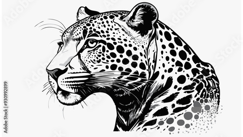 Leopard Cat Head Sketch Style - Animal Face Portrait Mammal Fur
