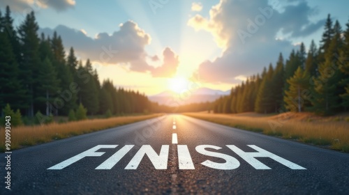 The road to the city with the word finish. Generative AI