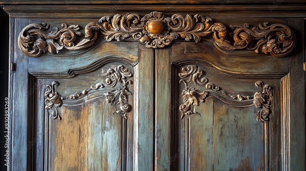 Ornate Carved Wood Cabinet Doors with Distressed Paint Ornate Carved Wood Cabinet Doors with Distressed Paint